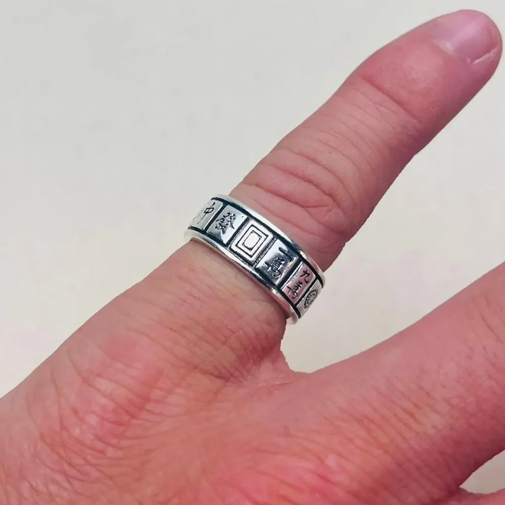 vintage silver anime writing oval ring